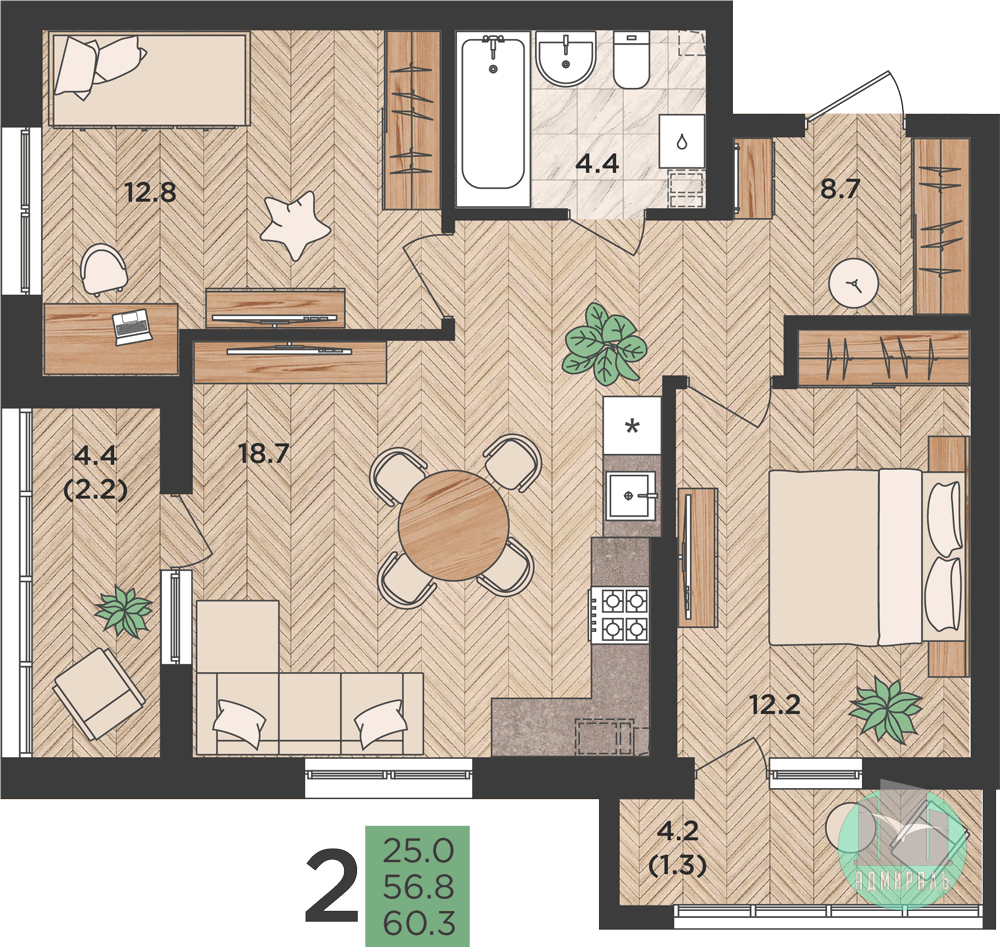 Продажа 2-комнатной новостройки, Новороссийск, Ф.Я. Бурсака улица,  д.82